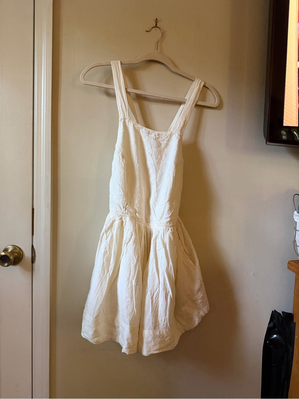Free People Ivory Pinafore Mini Dress Open Cross Back – Size Small